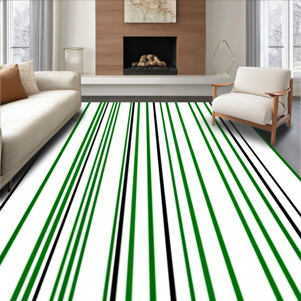 Vertical Green Black Stripe Pattern Rug
