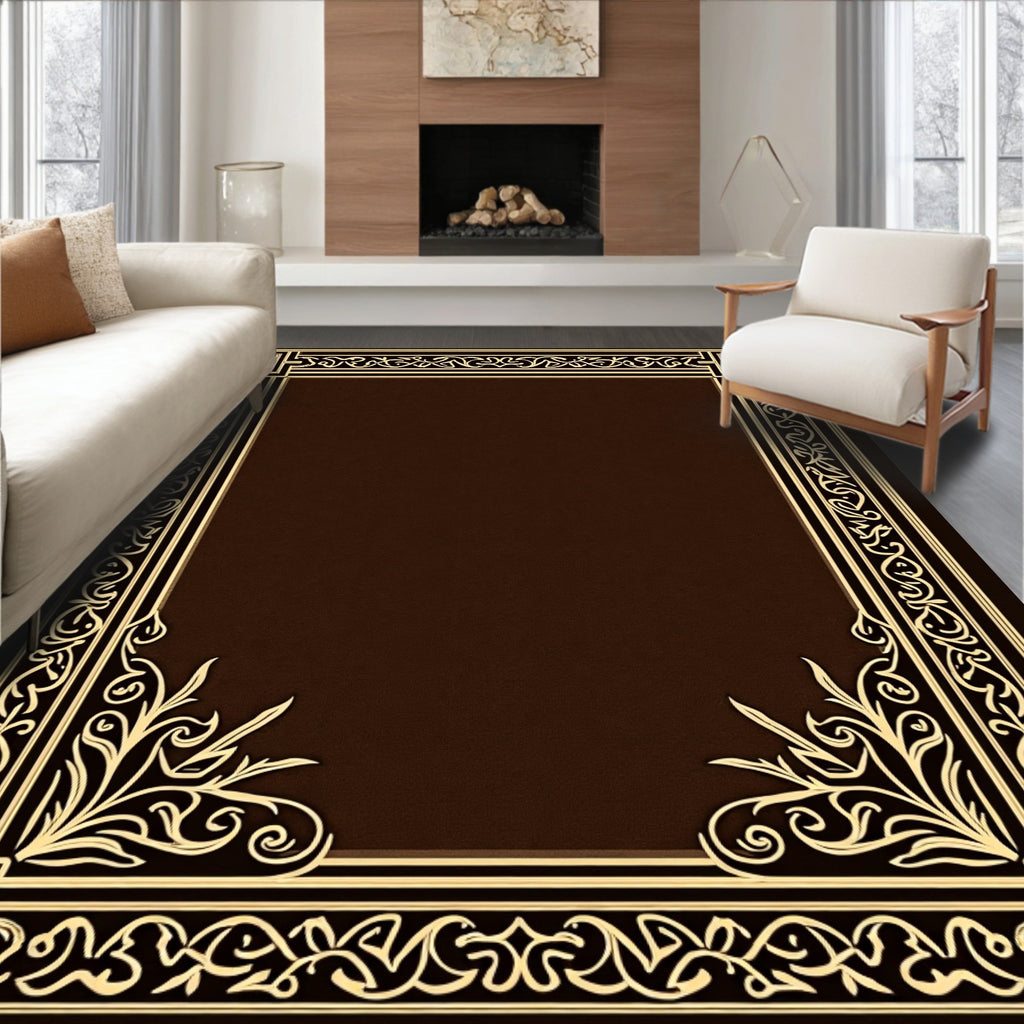 Ornate Scrollwork Floral Border Rug
