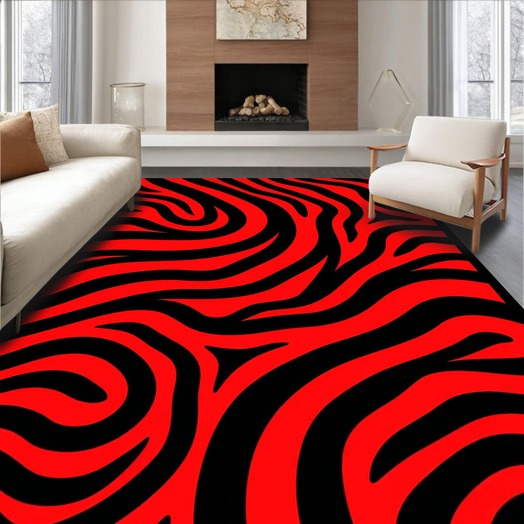 Bold Red Black Zebra Pattern Rug