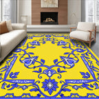 Elegant Yellow Blue Floral Scroll Rug