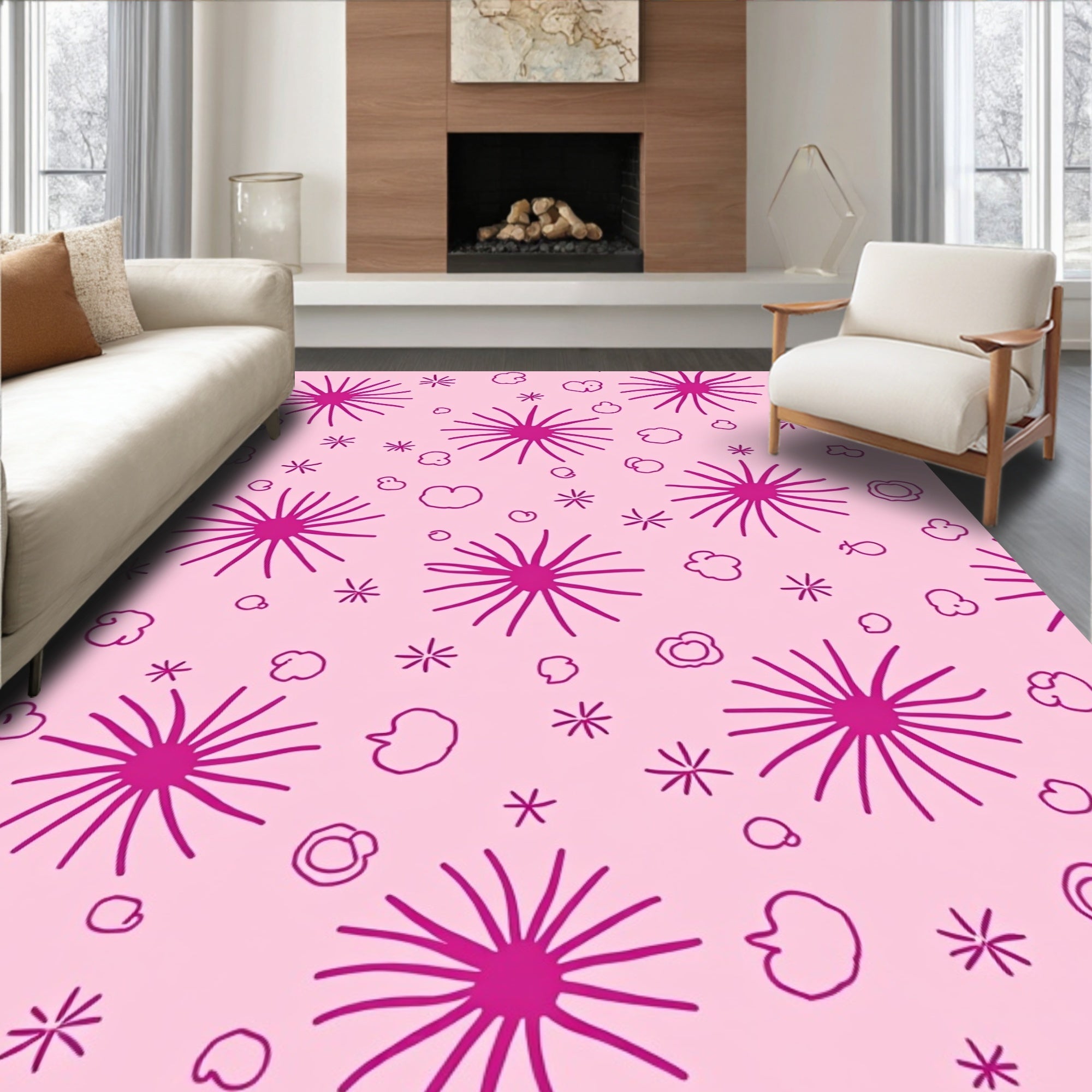 Dandelion Inspired Playful Pink Pattern Rug