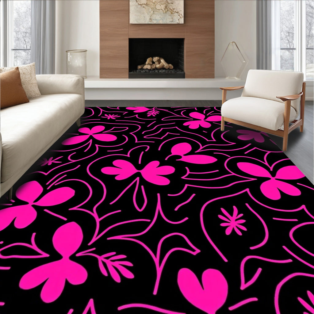 Bold Pink Floral Swirls Pattern Rug