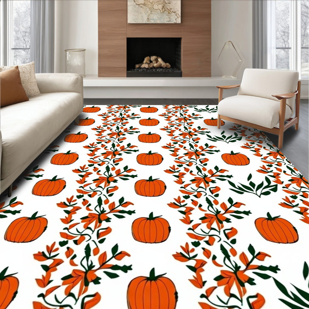 Orange Pumpkin Autumn Vine Swirl Rug