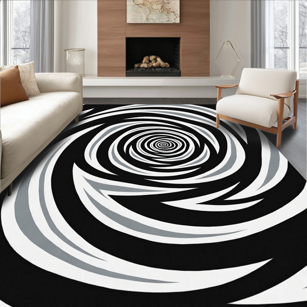 Abstract Black White Swirl Pattern Rug