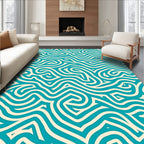 Abstract Teal Wavy Line Pattern Rug