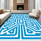 Modern Blue White Geometric Path Design Rug