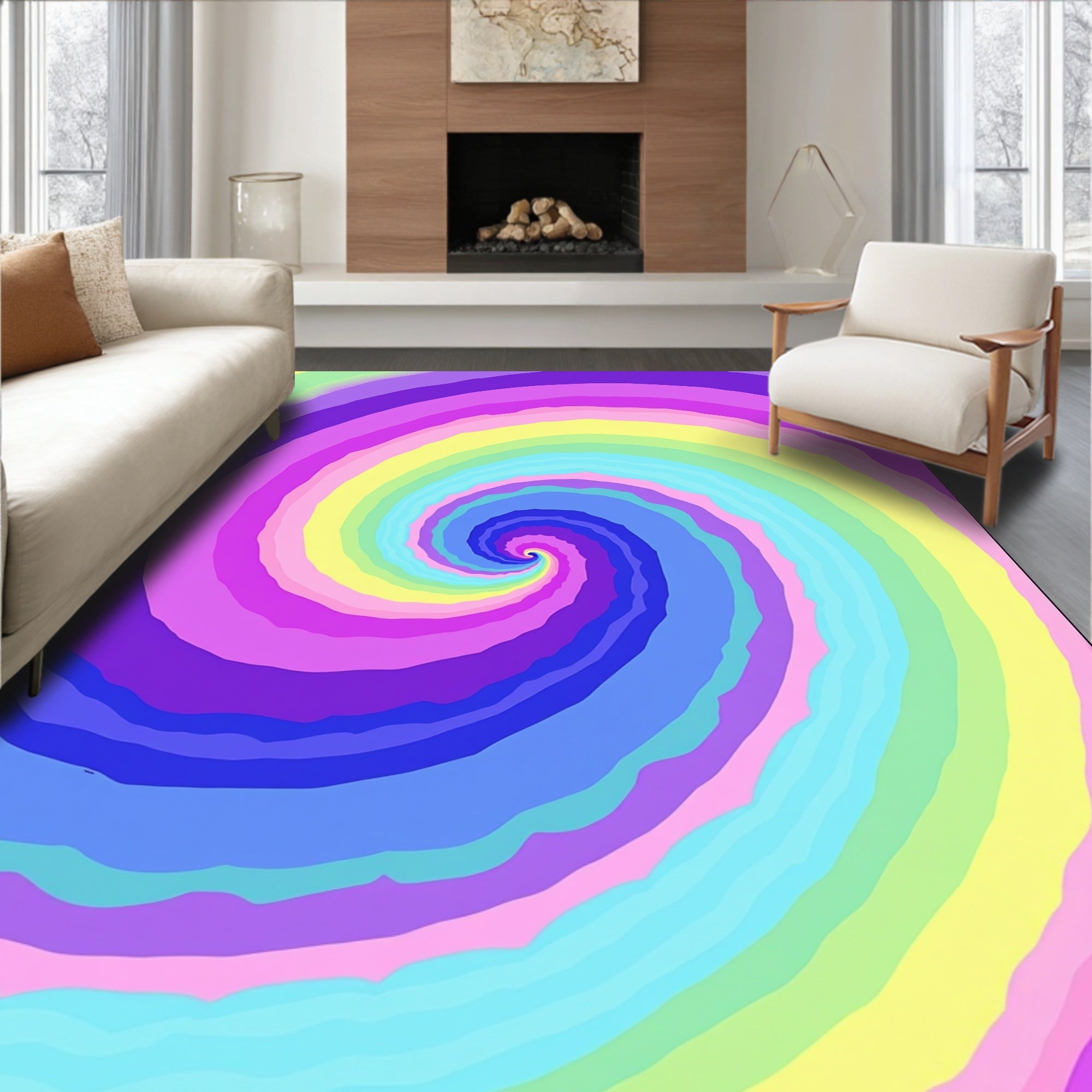 Swirling Pastel Color Spiral Pattern Rug