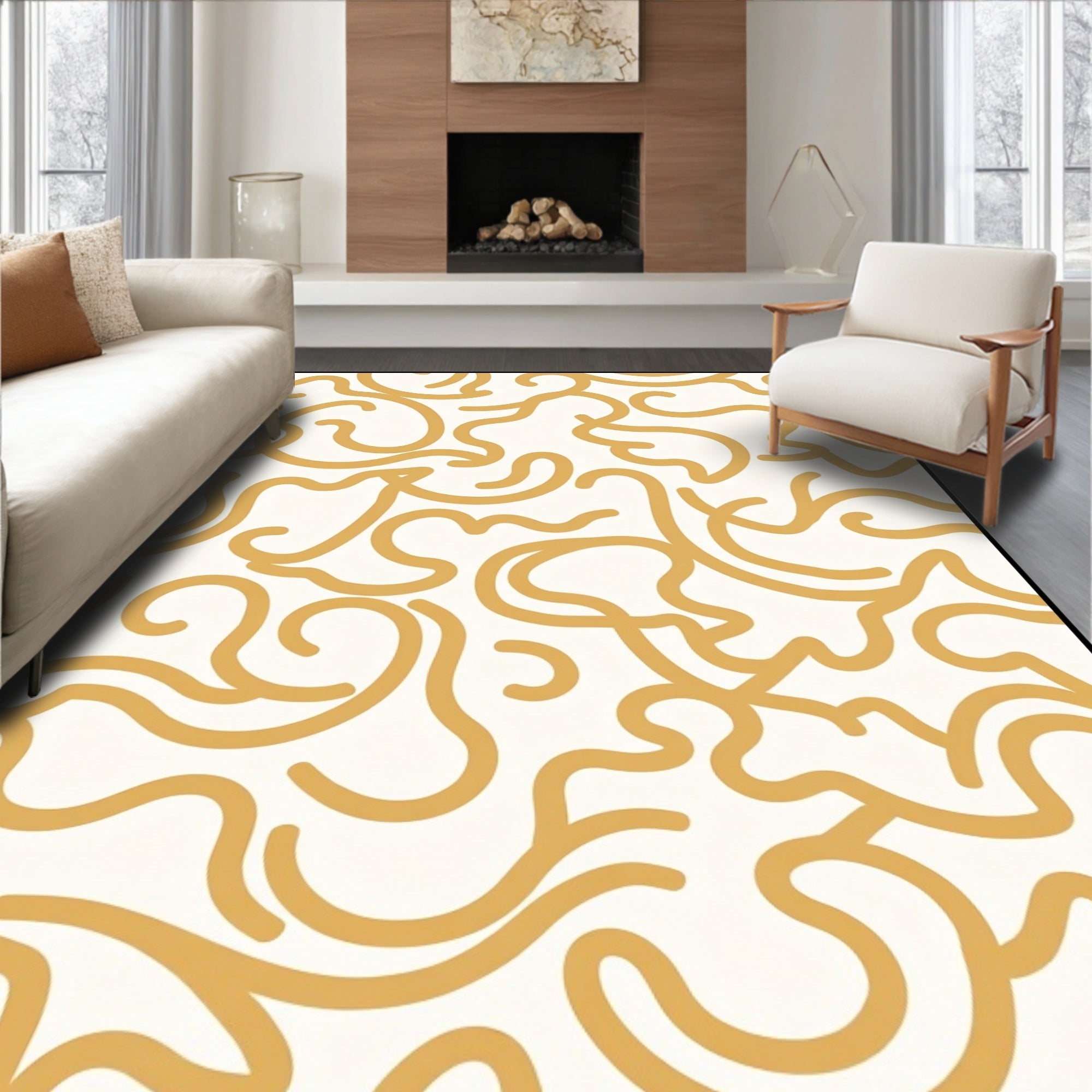 Abstract Golden Swirls Pattern Rug