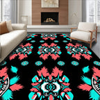Bold Coral Teal Floral Motif Design Rug