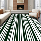 Dark Green White Vertical Stripe Rug