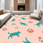 Teal Silhouette Cats And Paws Print Rug