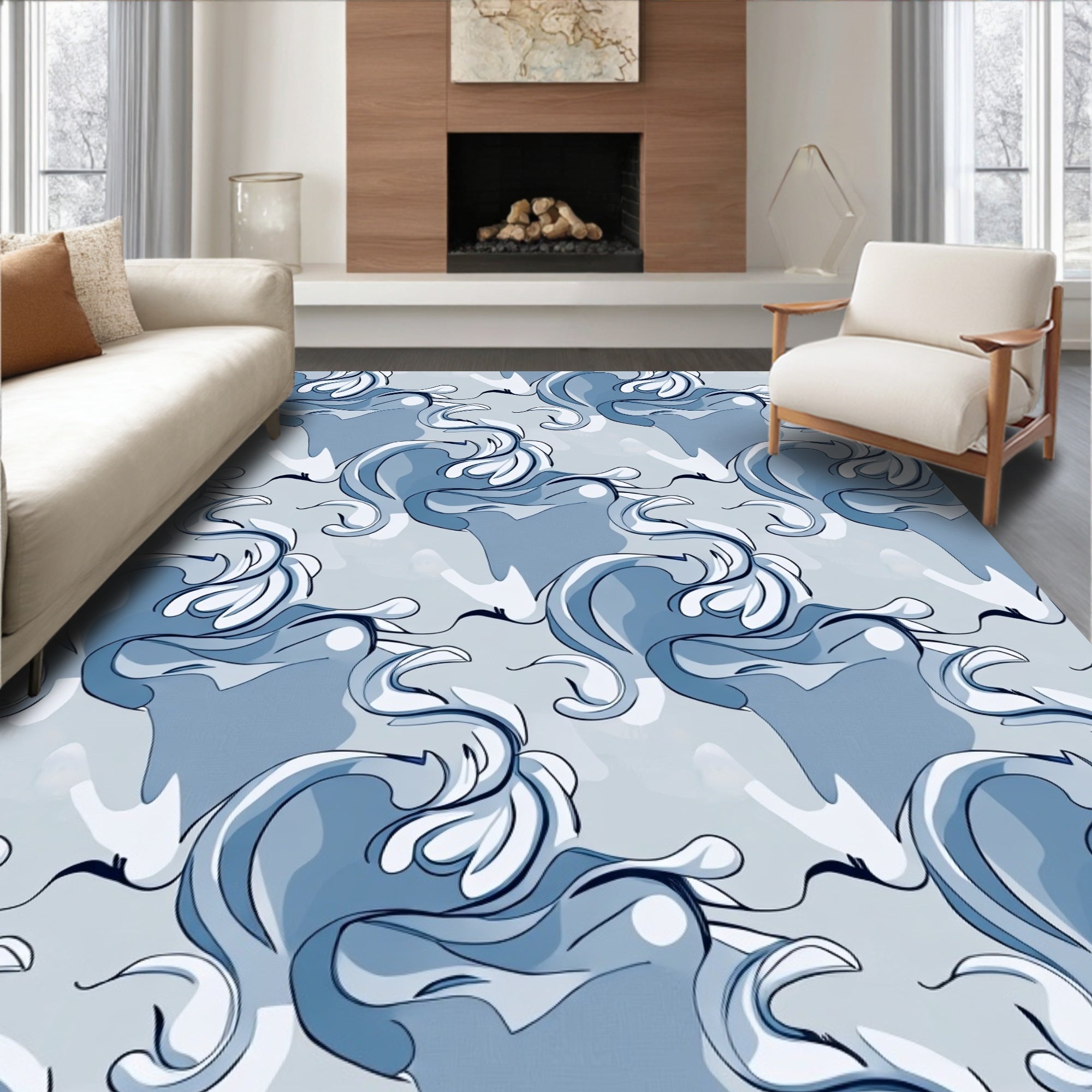 Blue Swirls Abstract Pattern Design Rug