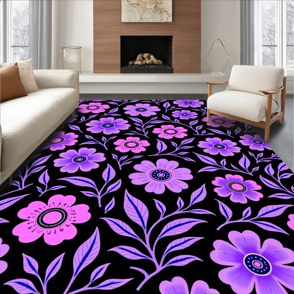 Violet Pink Floral Vine Pattern Rug