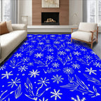White Snowflakes and Leaves on Blue Rug
