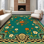Orange and White Flower Bordered Design Rug