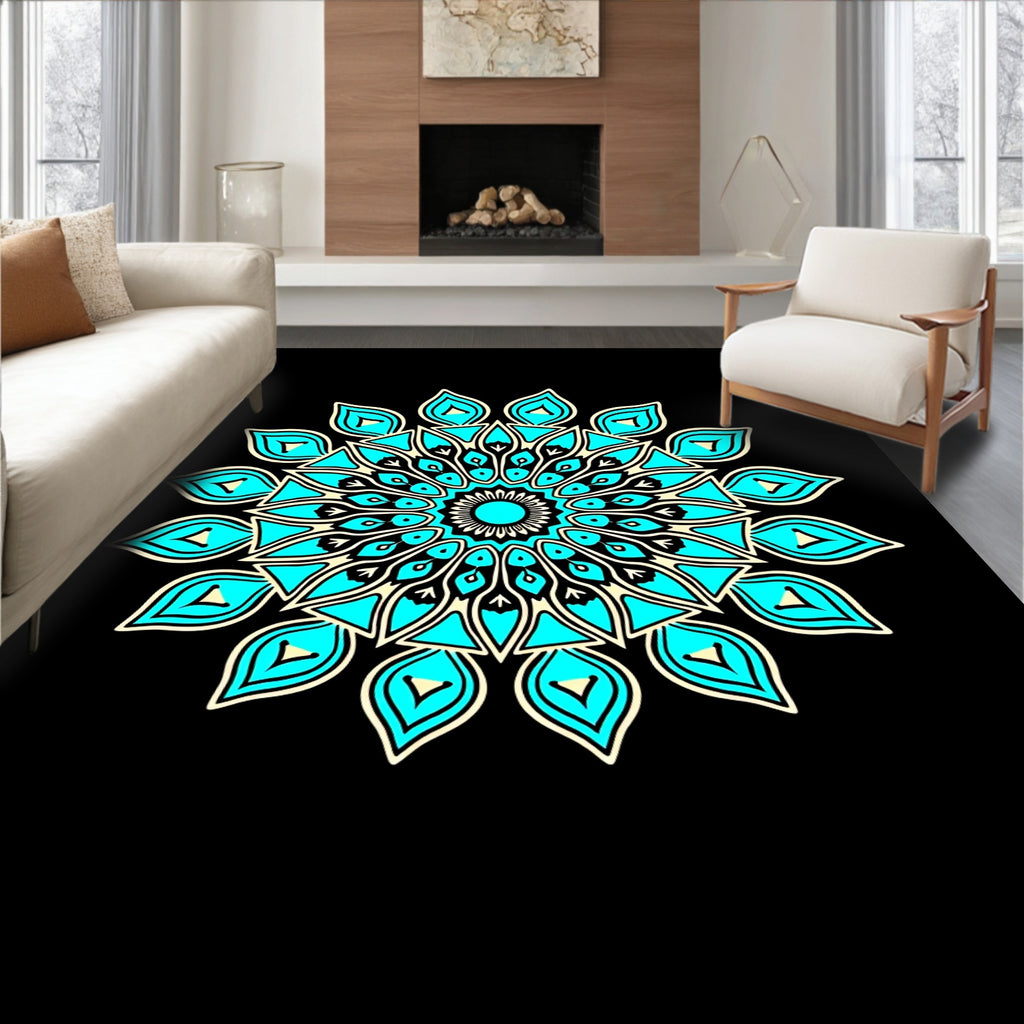 Mandala Style Cyan Floral Design Rug