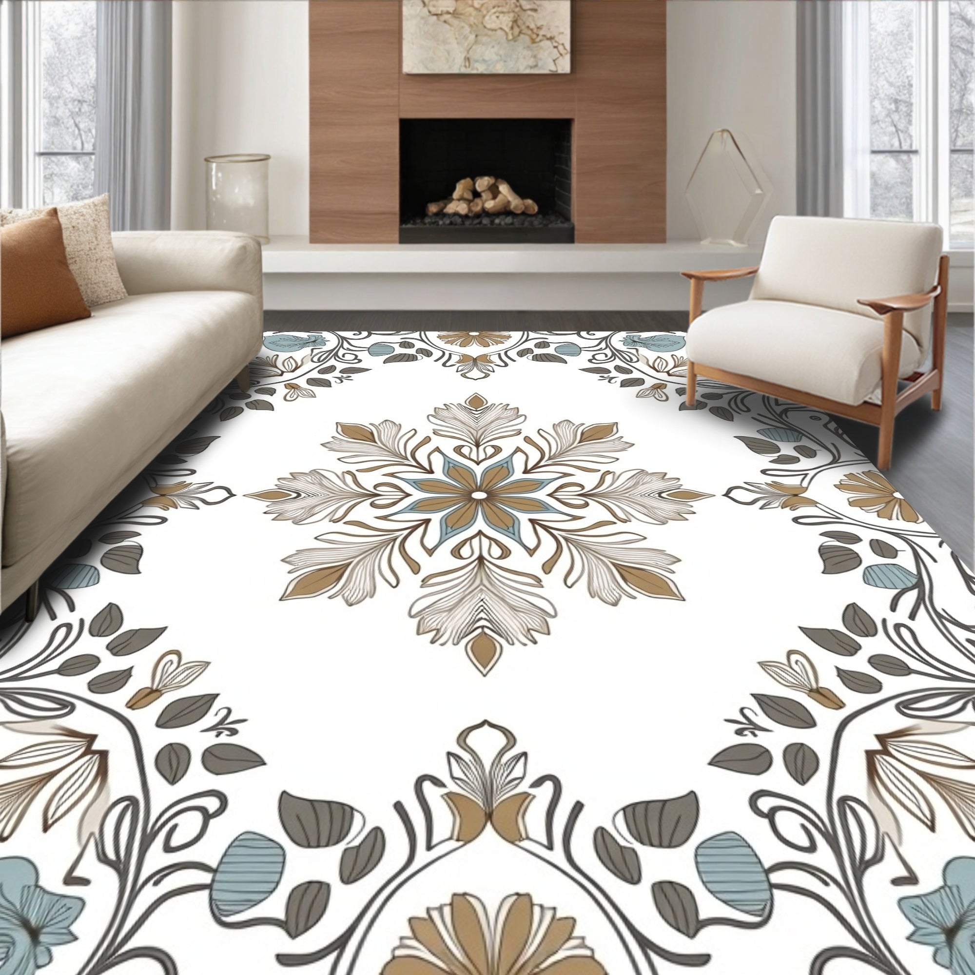 Foliate Mandala Inspired Textile Design Rug