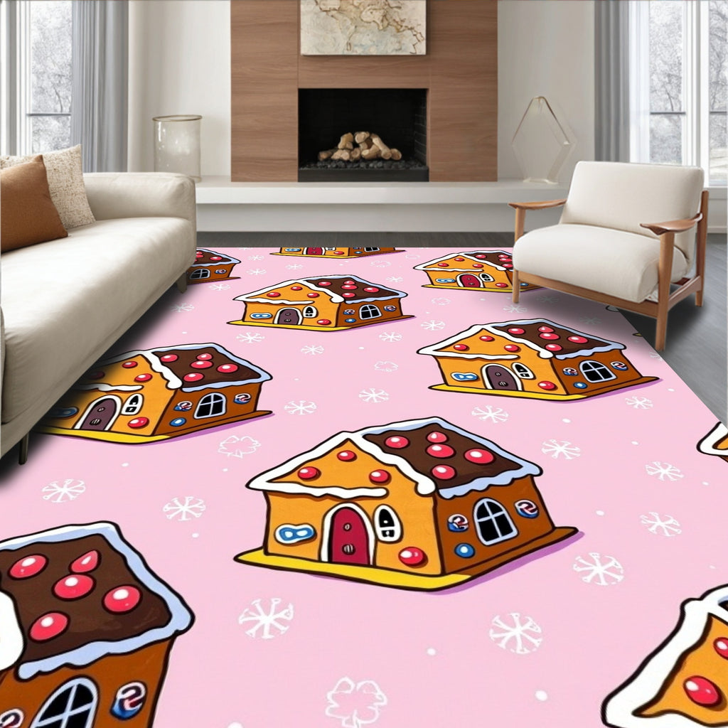 Whimsical Gingerbread House Snowflakes Rug