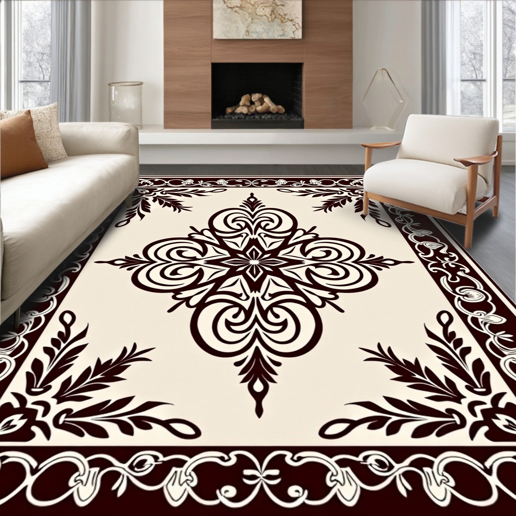 Classic Scrollwork Foliage Medallion Design Rug