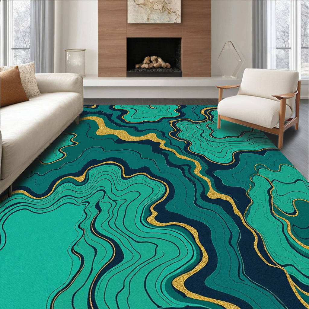 Emerald Waves With Gold Veins Rug
