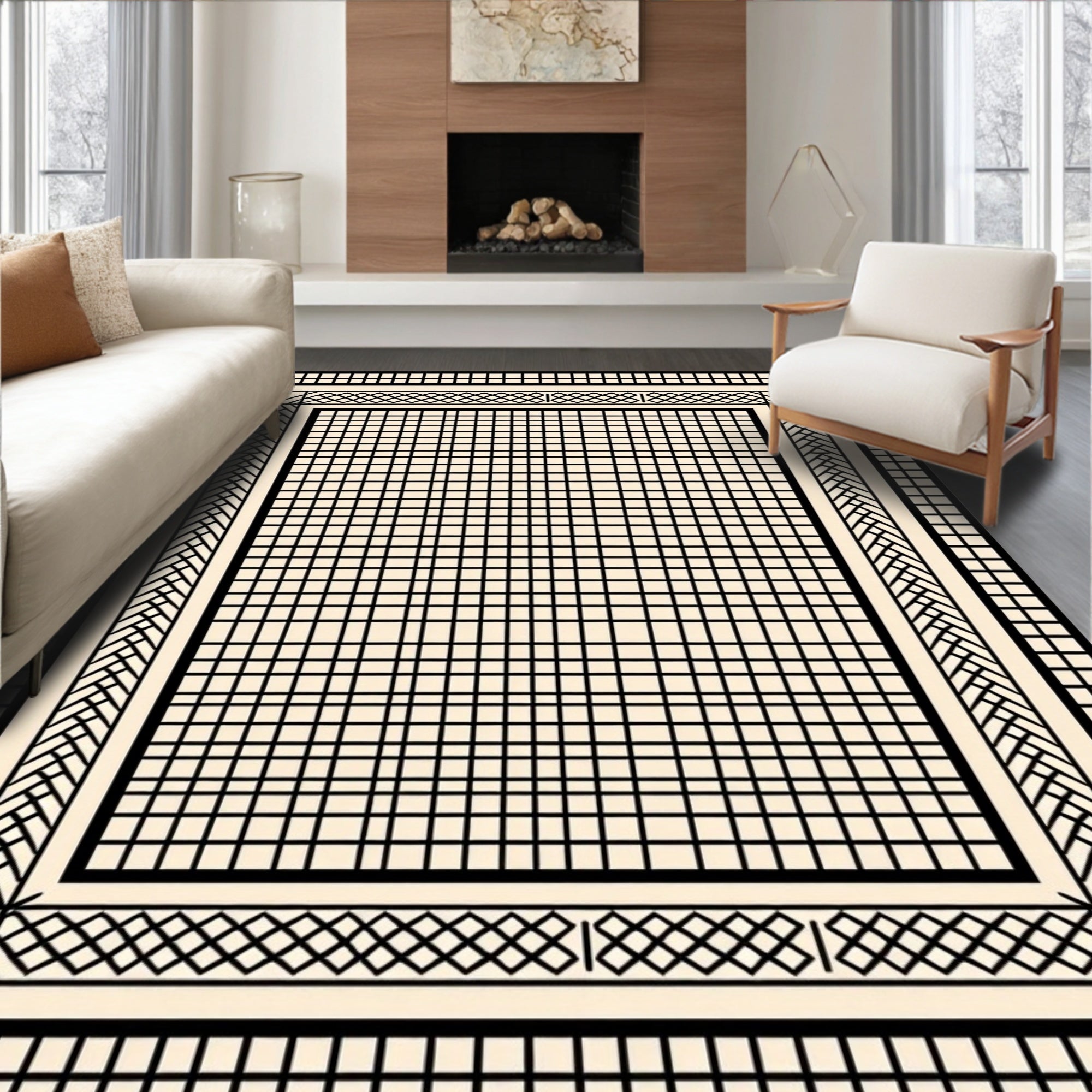 Geometric Grid Pattern Area Rug