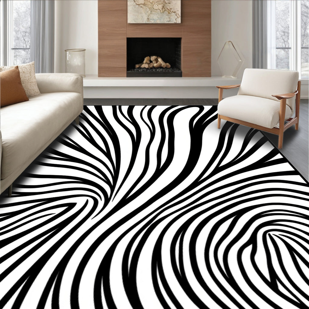 Abstract Black White Swirl Pattern Rug