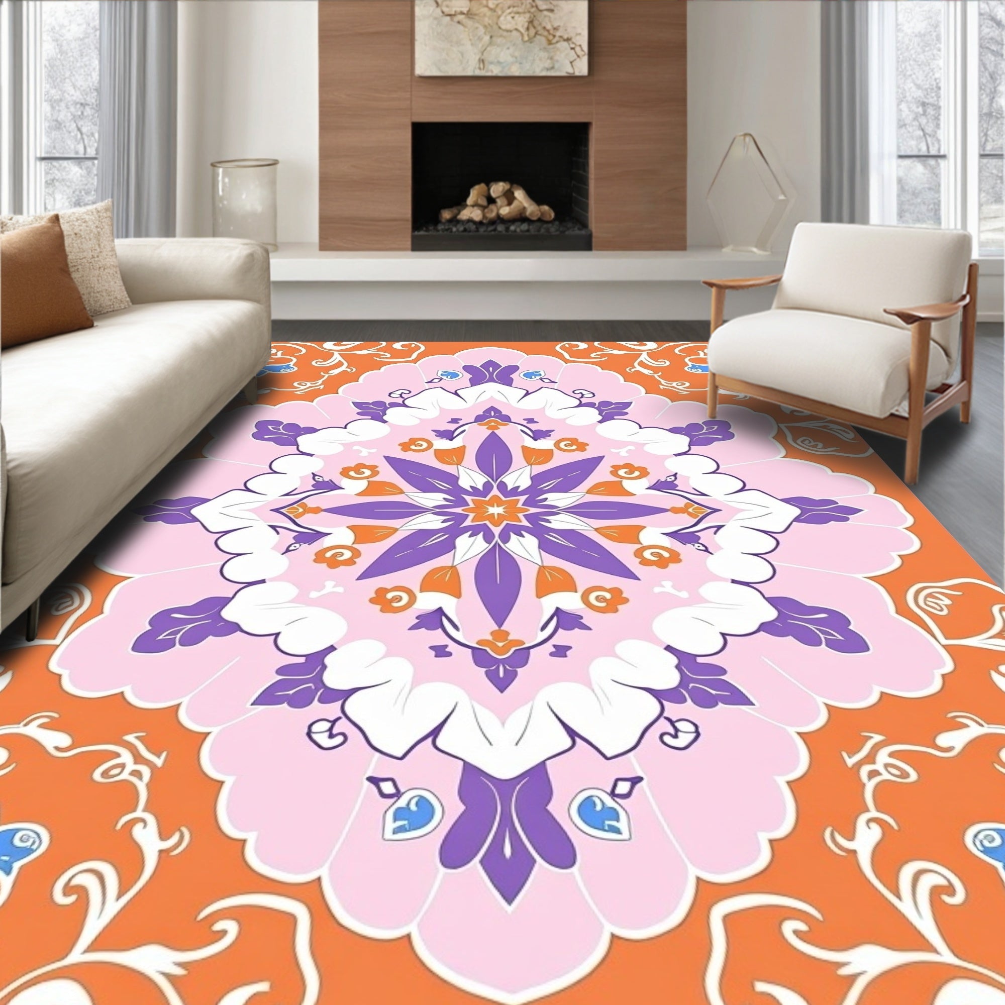 Ornate Floral Mandala Inspired Rug
