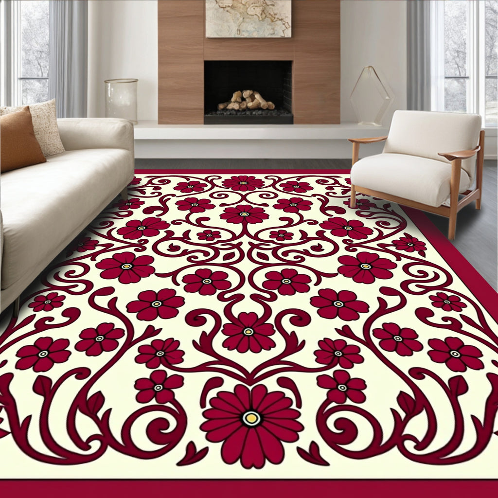Ornate Floral Vine Pattern Design Rug