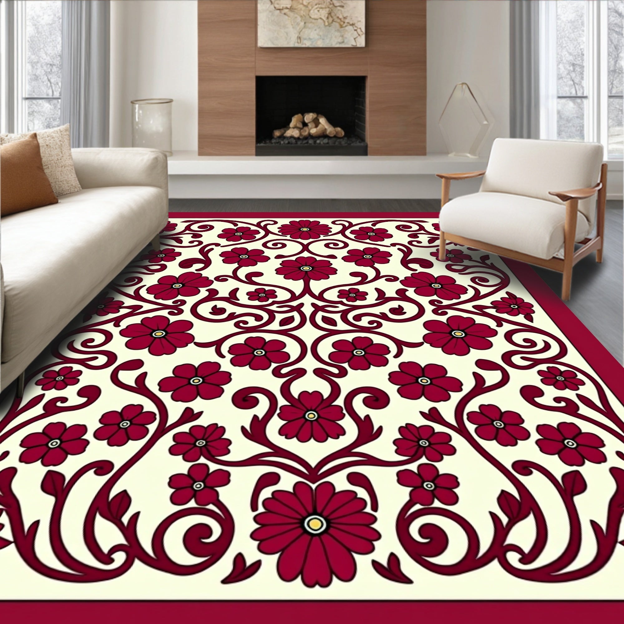 Ornate Floral Vine Pattern Design Rug