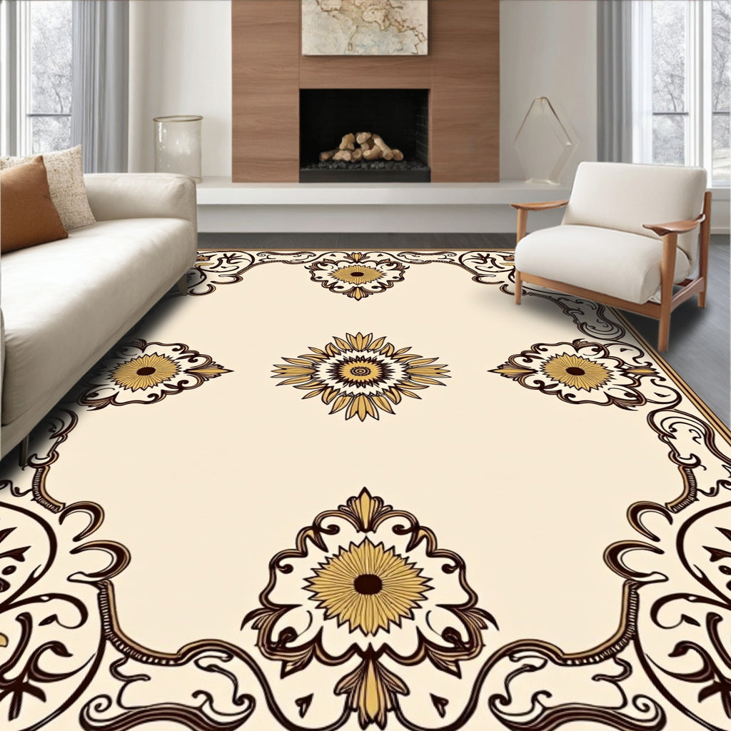 Ornate Floral Scrollwork Border Design Rug