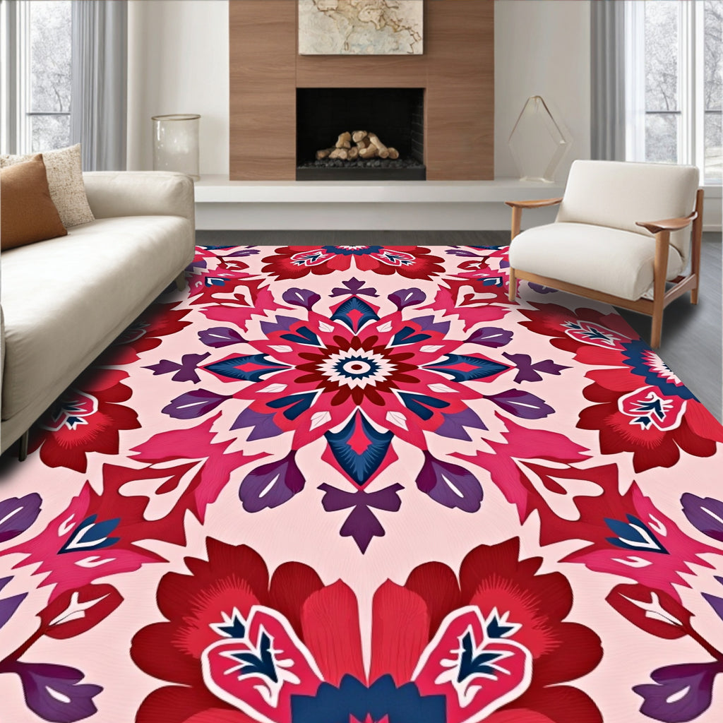 Vibrant Floral Medallion Pattern Rug
