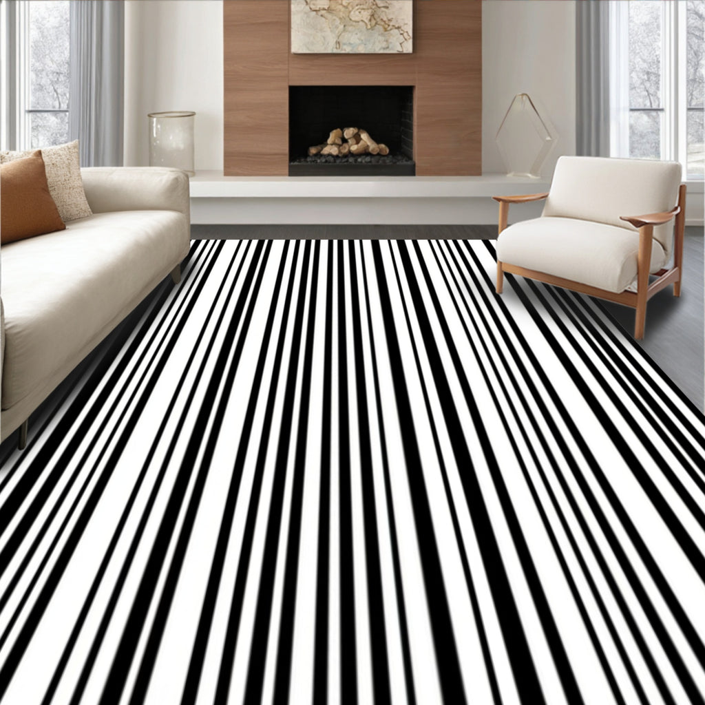 Classic Black and White Stripe Pattern Rug