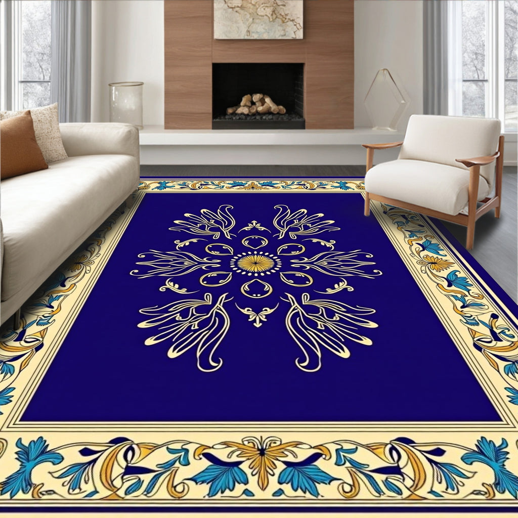 Ornate Floral Medallion Border Rug