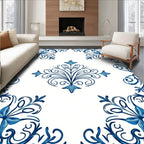 Blue Baroque Scrollwork Pattern Rug