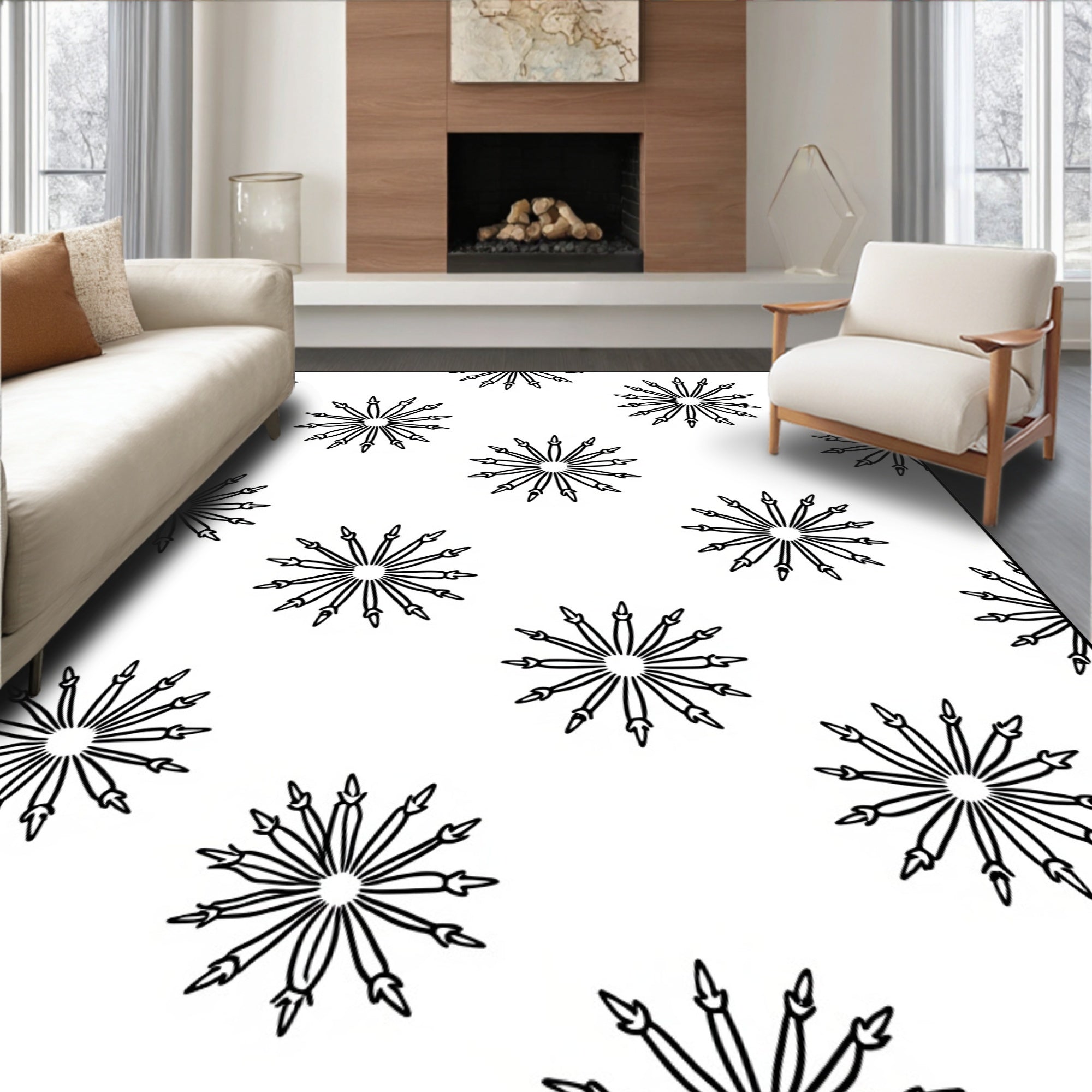 Starburst Radial Black White Pattern Rug