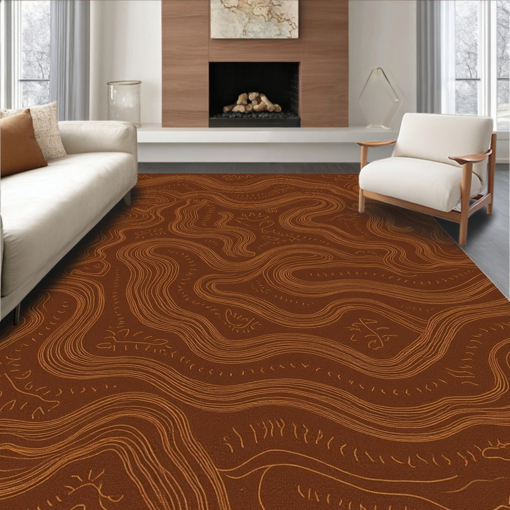 Abstract Earthy Swirl Pattern Rug