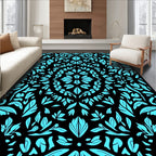 Bright Teal Foliage Symmetry Rug
