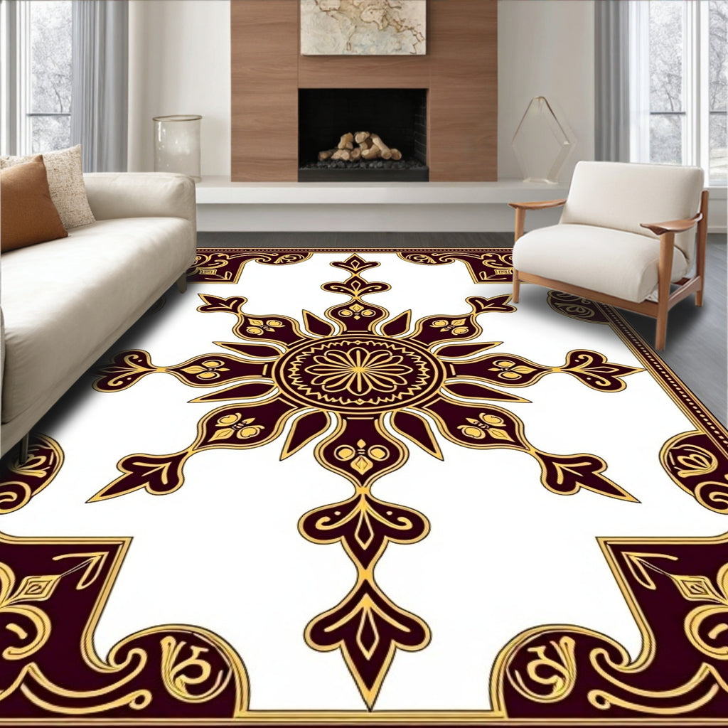 Rich Gold Maroon Ornate Mandala Rug