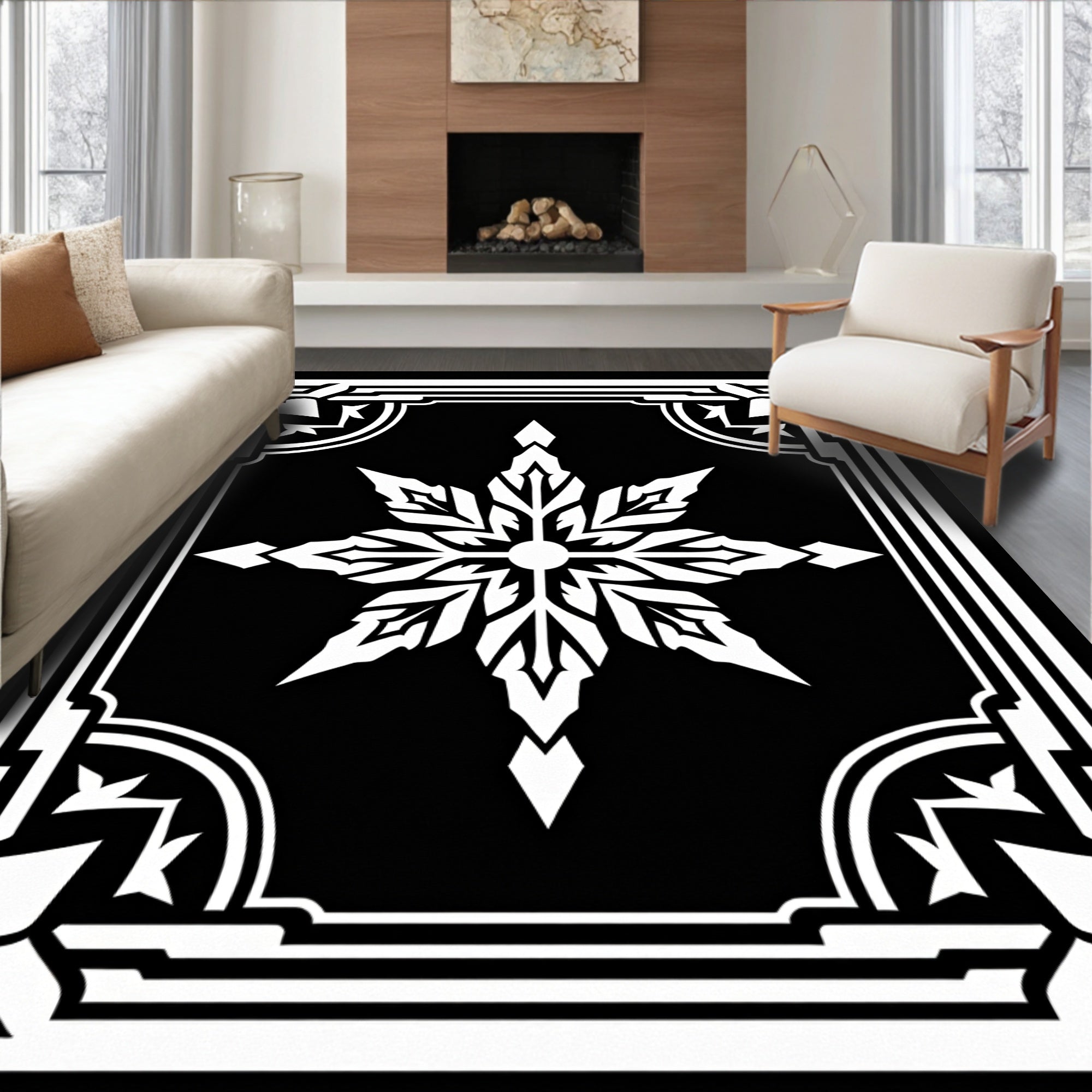 Monochromatic Geometric Starburst Design Rug