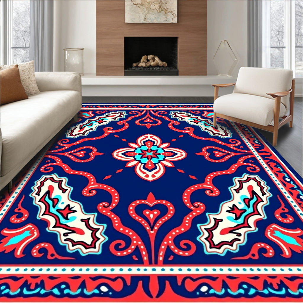 Bold Red White Blue Paisley Rug