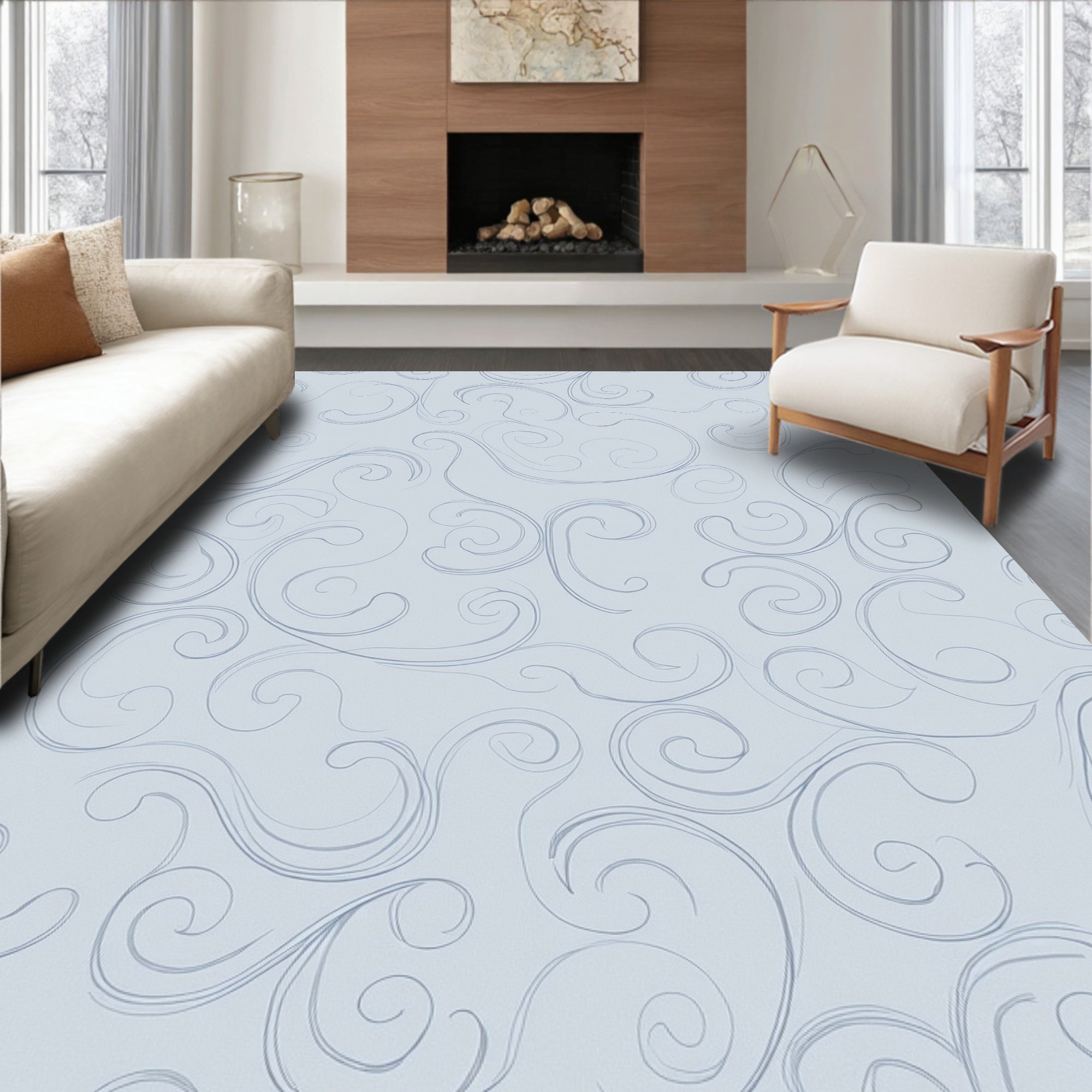 Delicate Blue Swirl Pattern Rug