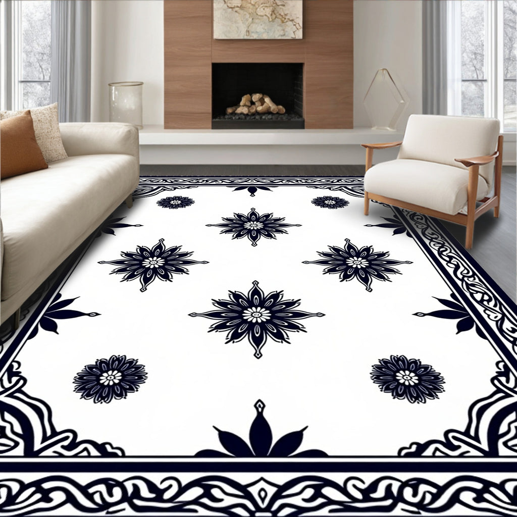Vintage Floral Border Medallion Design Rug