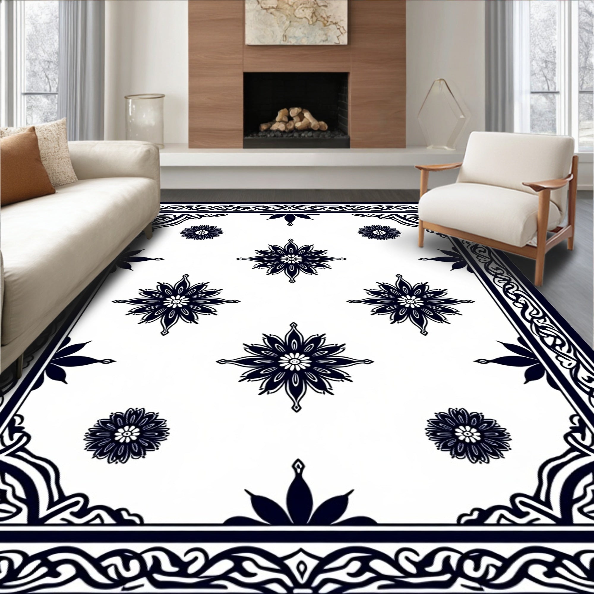 Vintage Floral Border Medallion Design Rug