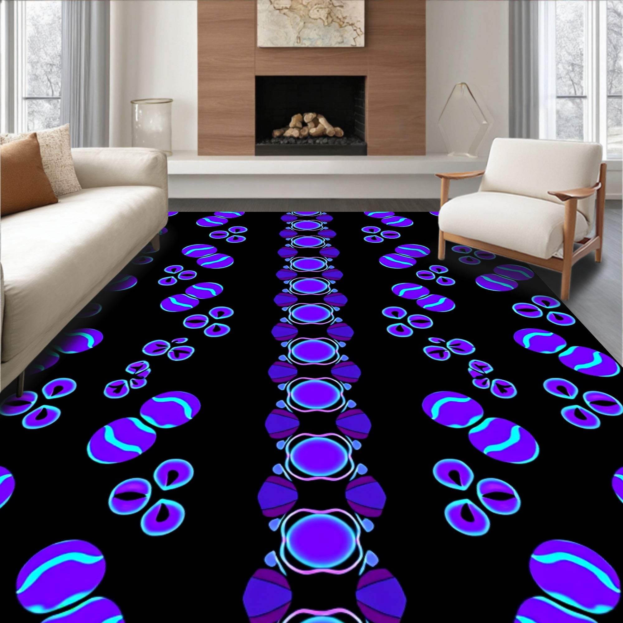 Groovy Purple Blue Orb Pattern Rug
