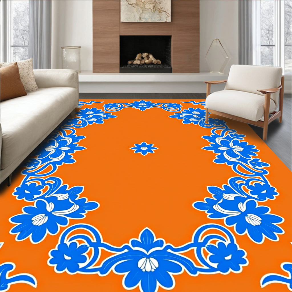 Blue Floral Swirl Ornate Vintage Design Rug