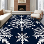 Winter White Snowflake Navy Blue Rug