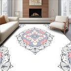Pink Gray White Floral Mandala Pattern Rug