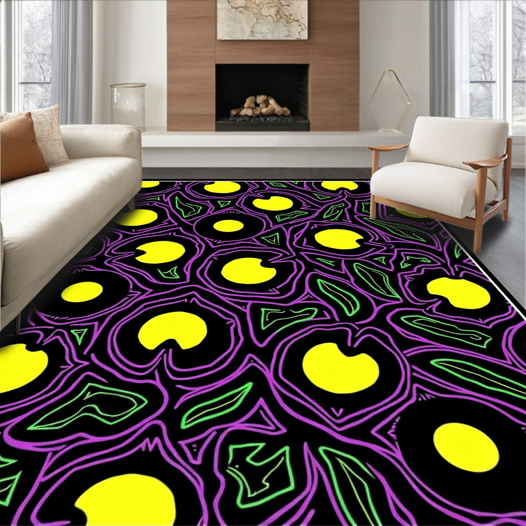 Abstract Yellow Circles Lines Pattern Rug