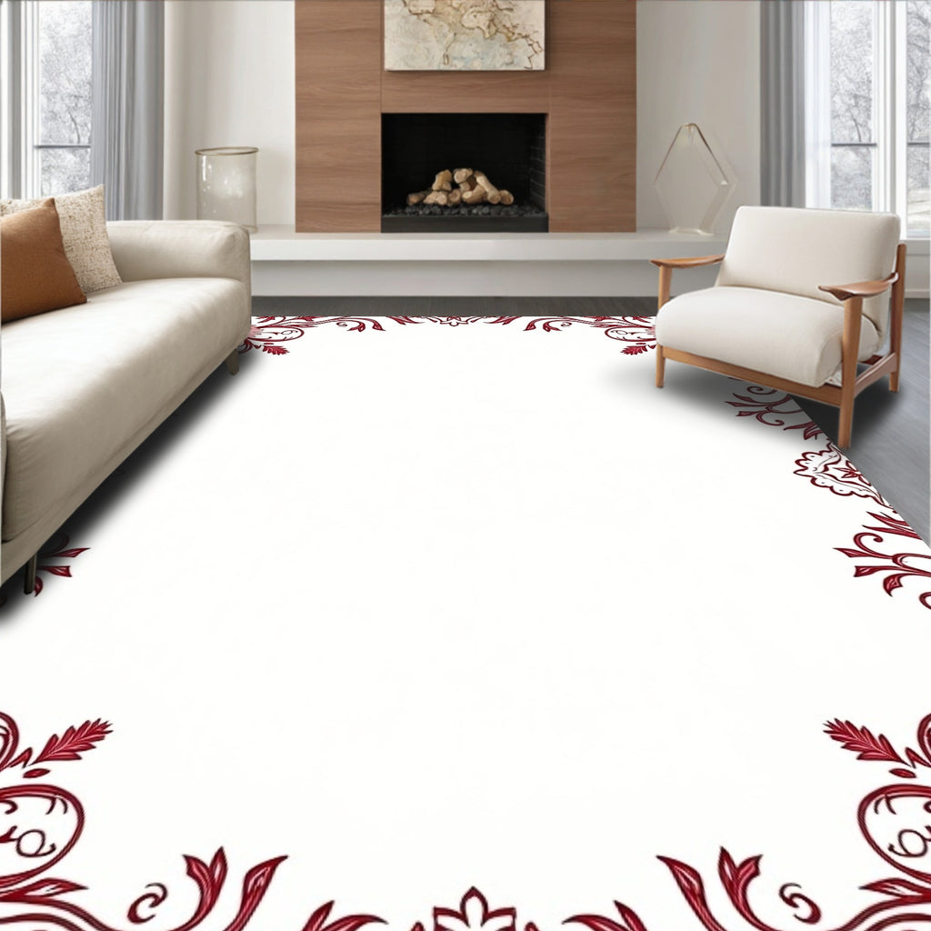 Ornate Floral Swirls Red Pink Rug