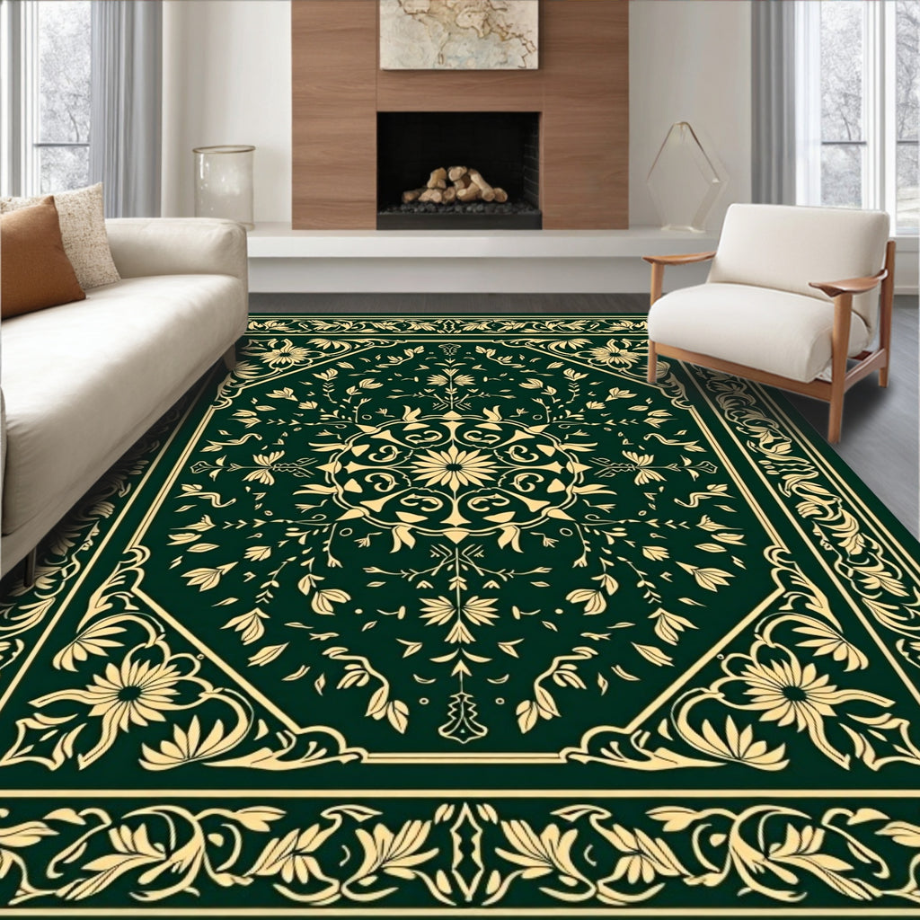 Ornate Floral Scroll Patterned Rug